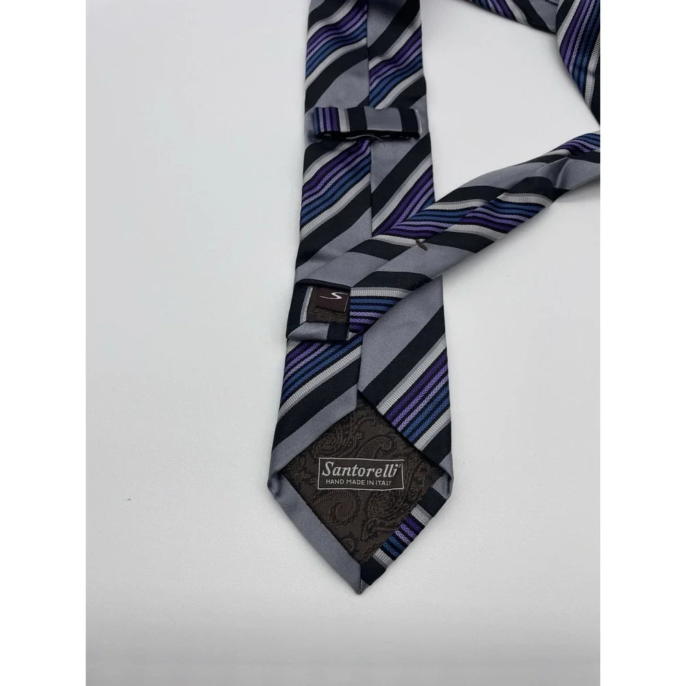 Santorelli Men's Striped Blue Gray‎ Tie 100% Silk Hand Made In Italy Designer